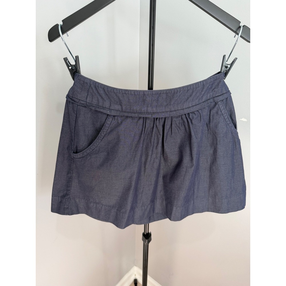 J.Crew Mini Skirt Womens 8 Blue Cotton Chambray Pockets Casual Preppy Coastal